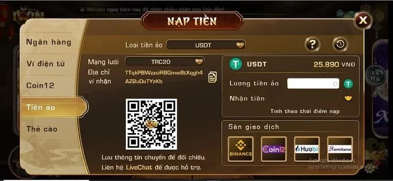 nạp tiền qua tiền ảo an toàn